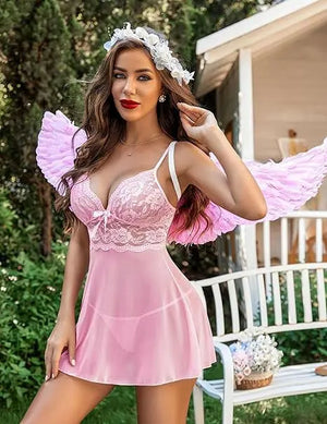 Women Lingerie Lace Babydoll Strap Chemise Halter Teddy V Neck Sleepwear, Women Lace Lingerie Babydoll Sexy Chemise Exotic Nightgowns Bridal Nightdress
