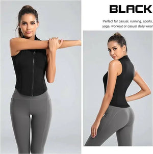 Women Sleeveless Athletic Tank Top Slim Fit Full Zip Shirts for Gym Yoga Workout Running Track