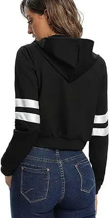 Women Zip Pipe Hoodies Crop Tops Stylish Cotton