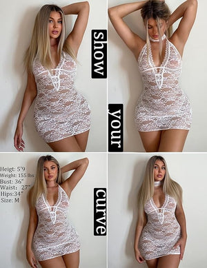 Women Lingerie Babydoll Lace Chemise Halter Nightwear Teddy Dress, Women's Chemise Nightgowns Sexy Babydoll Soft Sleepwear Lace Lounge Dress Sex