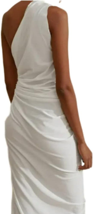 Women Beach Dress White Dress One Shoulder Sleeveless 2024