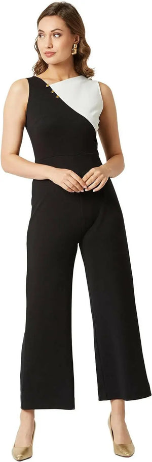 Women's Asymmetric Sleeveless Polyknitted Solid Regular Length Jumpsuit