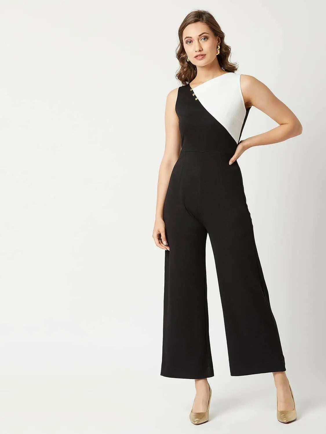 Women's Asymmetric Sleeveless Polyknitted Solid Regular Length Jumpsuit