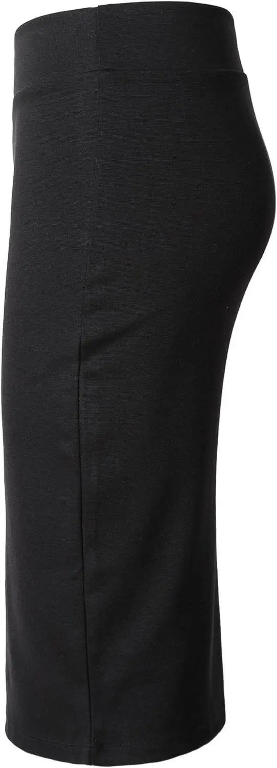 Women's Elastic Waist Stretch Bodycon Midi Pencil Skirt