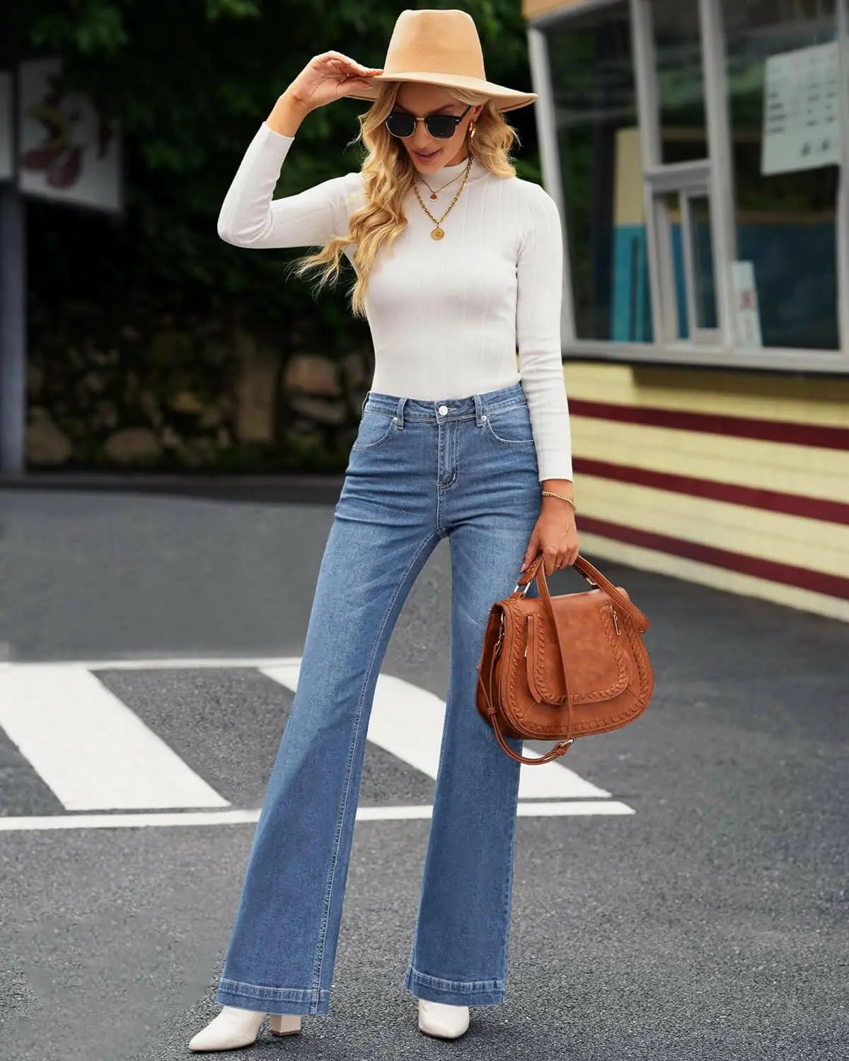 Women's Flare Jeans High Waisted Wide Leg Baggy Jeans