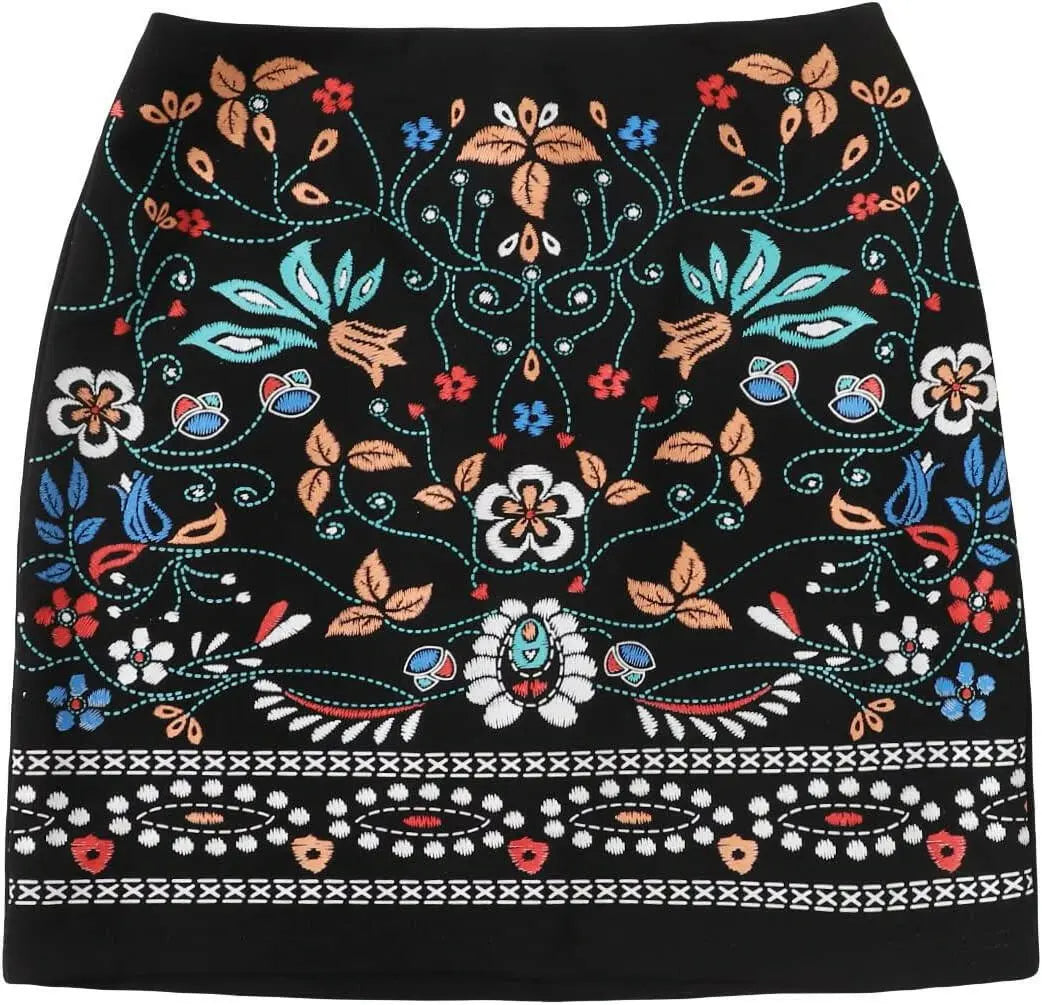 Women's Floral Embroidery High Waist Short Pencil Skirt