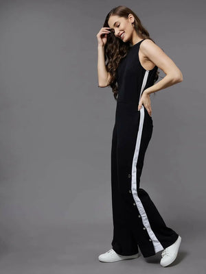 Women's Halter Neck Sleeveless Solid Regular Length Side slit Jumpsuit