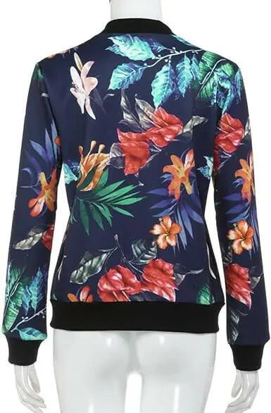 Women's Jacket Boho Floral Printed Classic Zip Up Long Sleeve Bomber Coat Casual Loose Short Lightweight Top Blouse