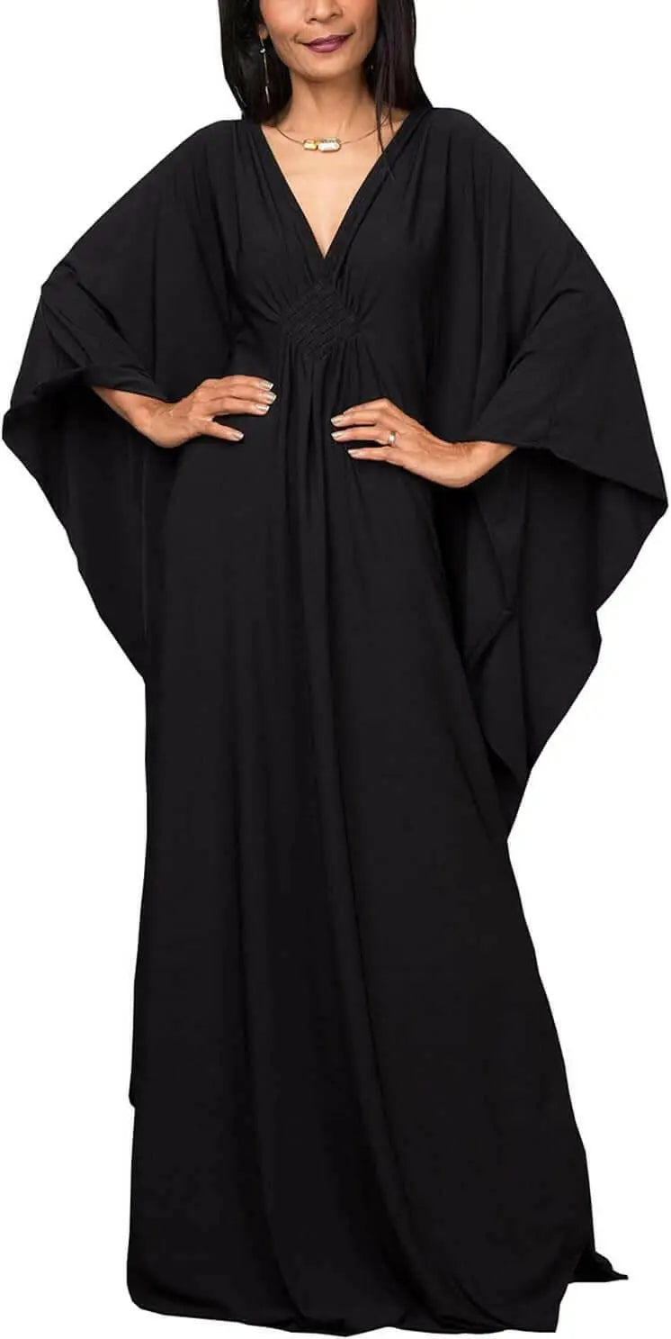 Women's Long Kaftan Maxi Dress Boho Swimsuit Beach Cover Up Robes One Size Loungewear