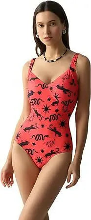 Women's Polyester Printed one-piece swimsuit, Slim Fit