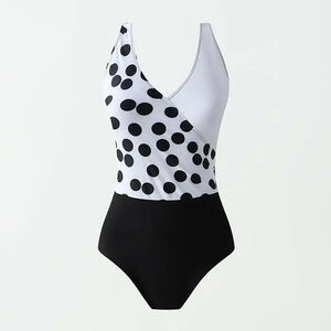 Women's Polyester Two-tone one-piece polka dot swimsuit, Slim Fit, Multicoloured