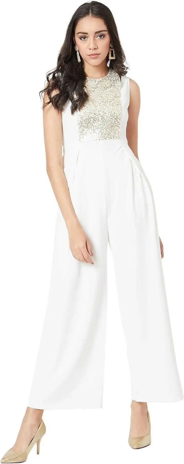 White Jumpsuit For Women Regular Fit Shirt Style Solid Jumpsuit