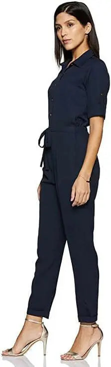 Women's Regular Fit Shirt Style Solid Jumpsuit