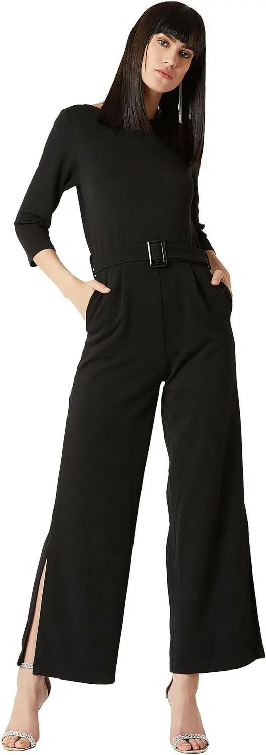 Women's Regular Fit Shirt Style Solid Jumpsuit