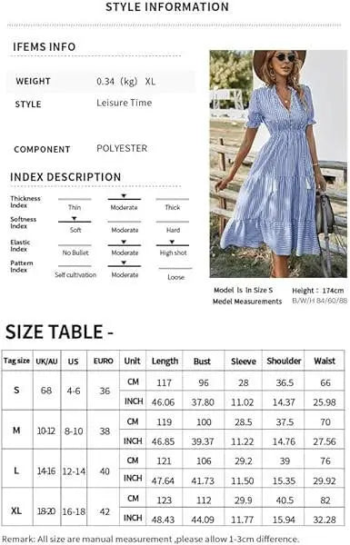 Women's Shirt Dresses Sleeveless V Neck Midi Dress Striped Pleated Ruffle Tunic Tops Casual Dress with Button