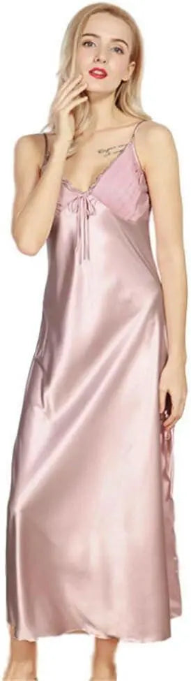 Women's Silk Nightdress - Elegant Lace Sleepwear M-XXL