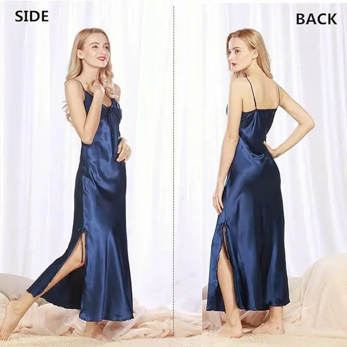 Women's Silk Nightdress - Elegant Lace Sleepwear M-XXL