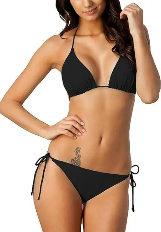 Women’s Tie Side Bottom Padded Top Triangle Bikini Bathing Suit Bikini Set XL