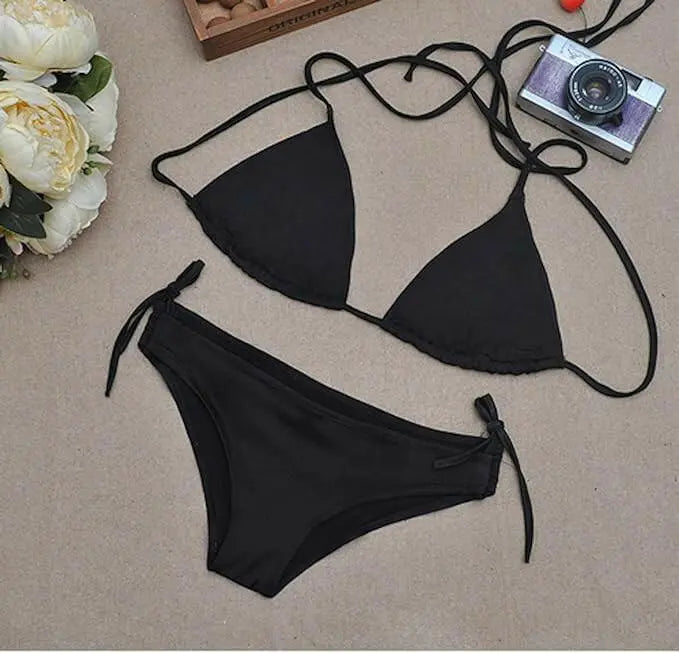 Women’s Tie Side Bottom Padded Top Triangle Bikini Bathing Suit Bikini Set XL