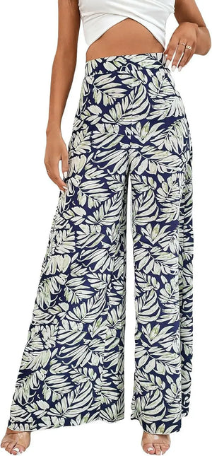 Women's Tropical Print Wide Leg Pants Casual Loose Boho Palazzo Pants