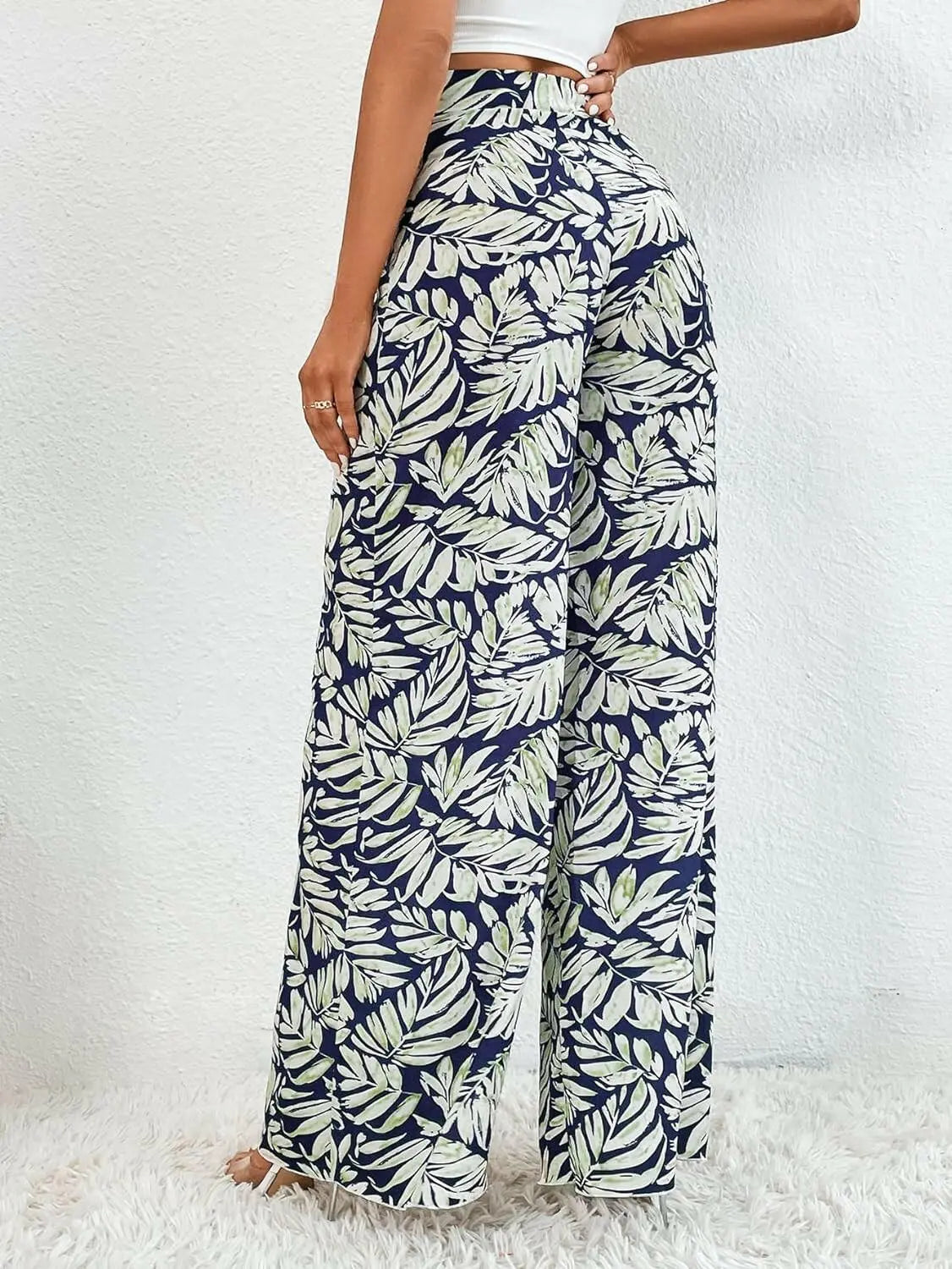 Women's Tropical Print Wide Leg Pants Casual Loose Boho Palazzo Pants