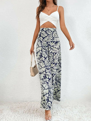 Women's Tropical Print Wide Leg Pants Casual Loose Boho Palazzo Pants