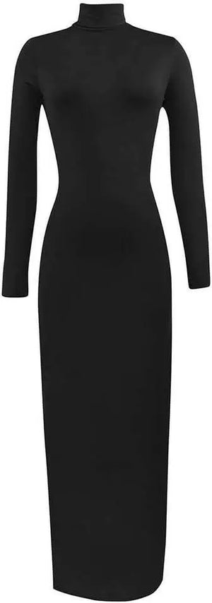 Women's Turtleneck Long Sleeve Bodycon Tunic Pencil Maxi Dress Casual Solid Basic Slim