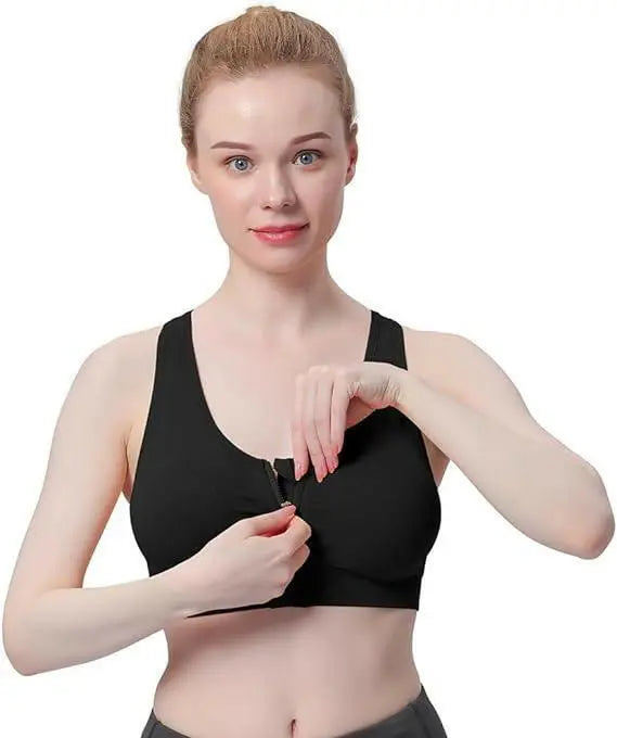 Women's Zip Front Sports Bra Wireless Post-Surgery Bra Active Yoga Sports Bras