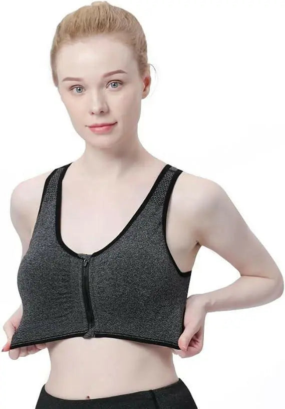 Women's Zip Front Sports Bra Wireless Post-Surgery Bra Active Yoga Sports Bras