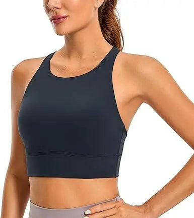 Womens Butterluxe Strappy High Neck Longline Sports Bra - Padded Criss Cross Back Workout Sports Bras Crop Tank Top