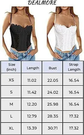 Womens Summer Lace Bustier Mesh Sexy Vintage Spaghetti Strap Open Back Boned Corset Party Crop Top Lace