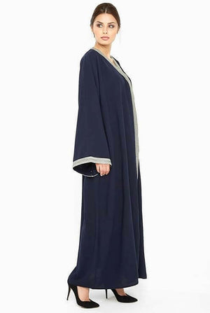 Women's Navy Blue Abaya Made With Fine Fabric, Comes With Matching Hijab