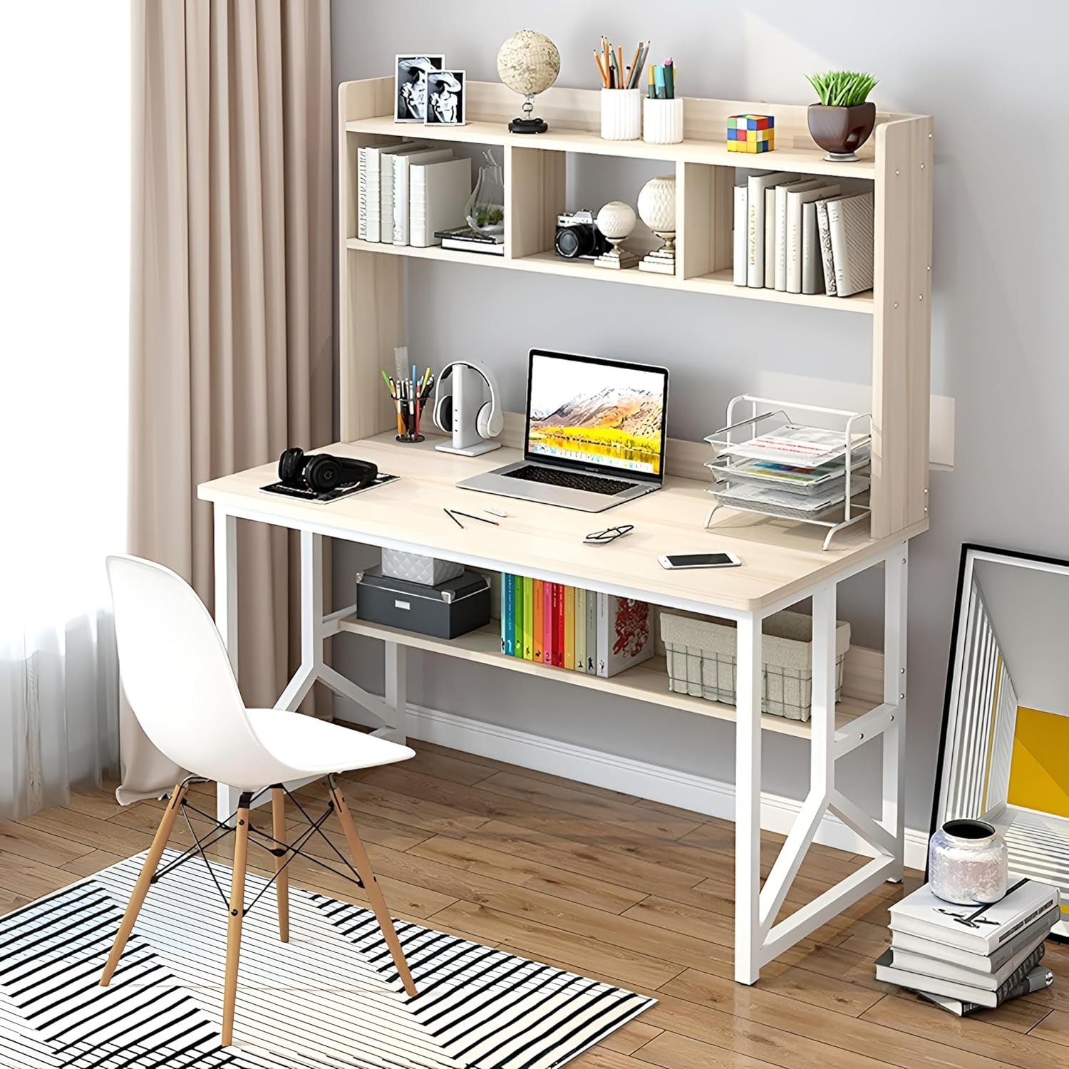 Writing Study Table with Bookshelf, Home Office Computer Desk for PC Laptop 120 * 60 * 141.5cm
