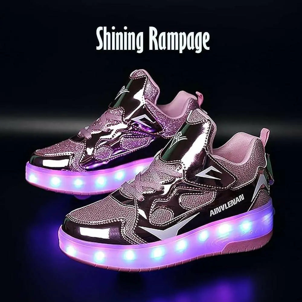 XAQA Upgraded USB Rechargeable Sparkle Skate LED Light up shoes with Removable Wheels & Unique Design - Perfect Birthday and Christmas Gift for Kids