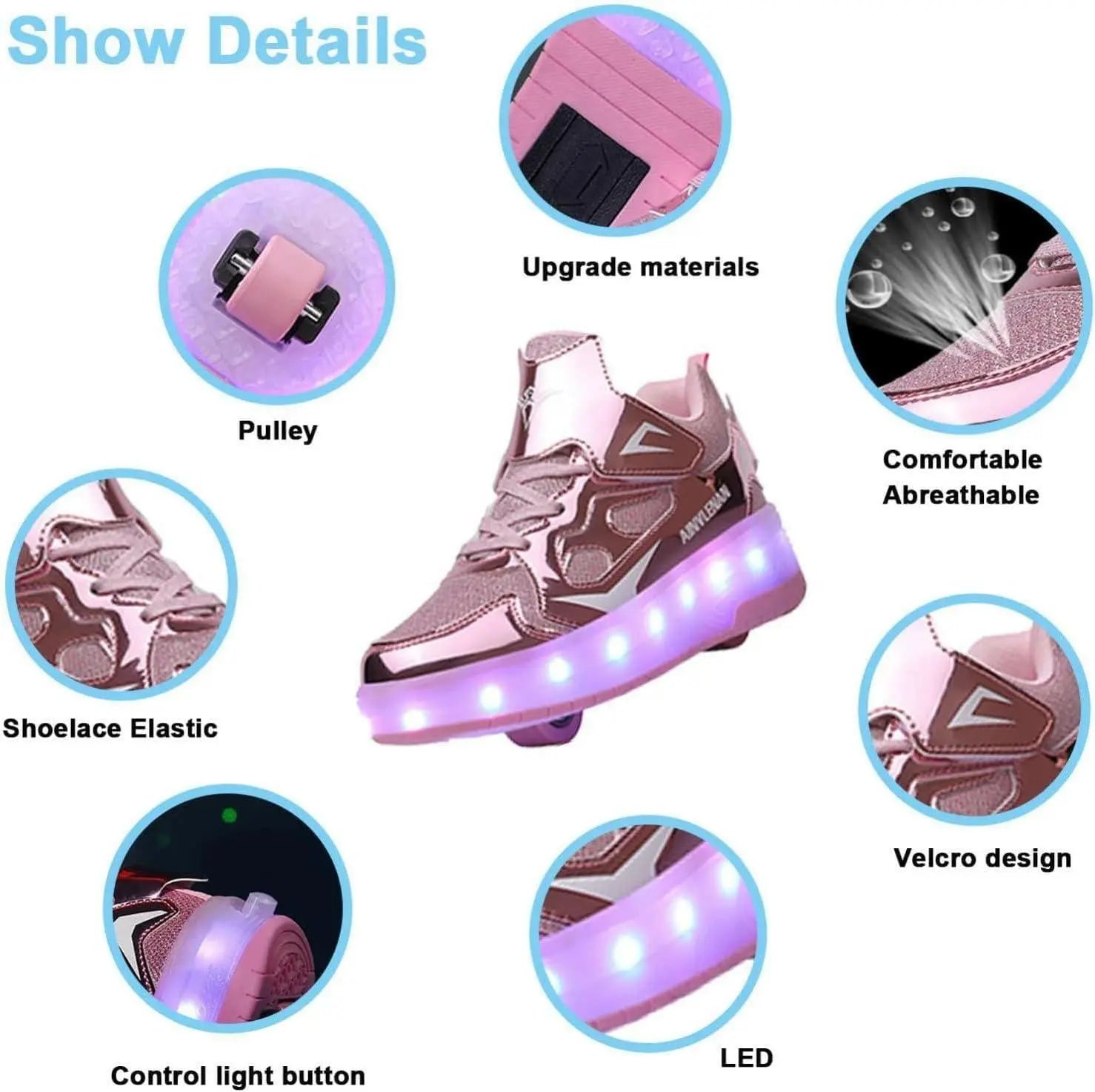 XAQA Upgraded USB Rechargeable Sparkle Skate LED Light up shoes with Removable Wheels & Unique Design - Perfect Birthday and Christmas Gift for Kids