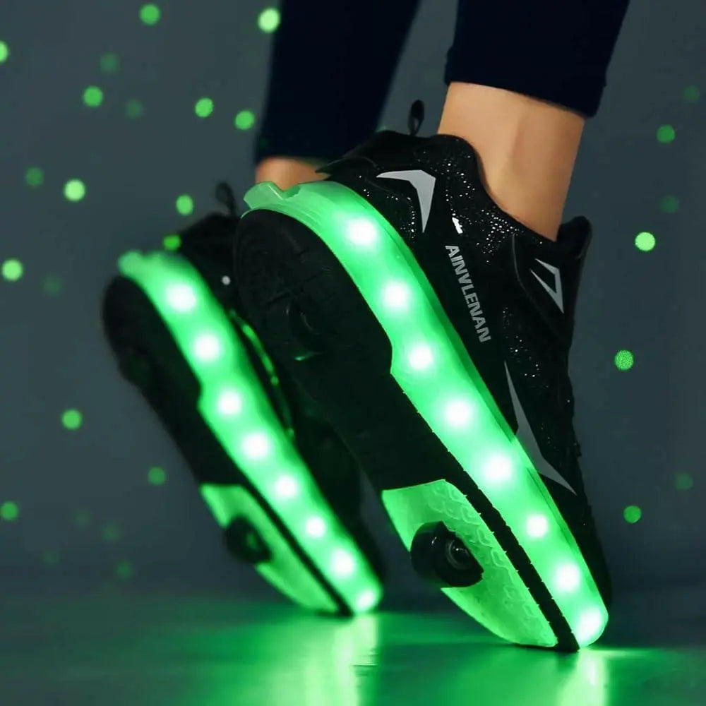 XAQA Upgraded USB Rechargeable Sparkle Skate LED Light up shoes with Removable Wheels & Unique Design - Perfect Birthday and Christmas Gift for Kids