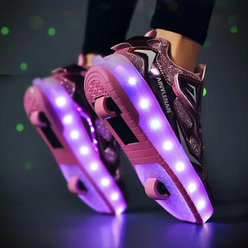 XAQA Upgraded USB Rechargeable Sparkle Skate LED Light up shoes with Removable Wheels & Unique Design - Perfect Birthday and Christmas Gift for Kids