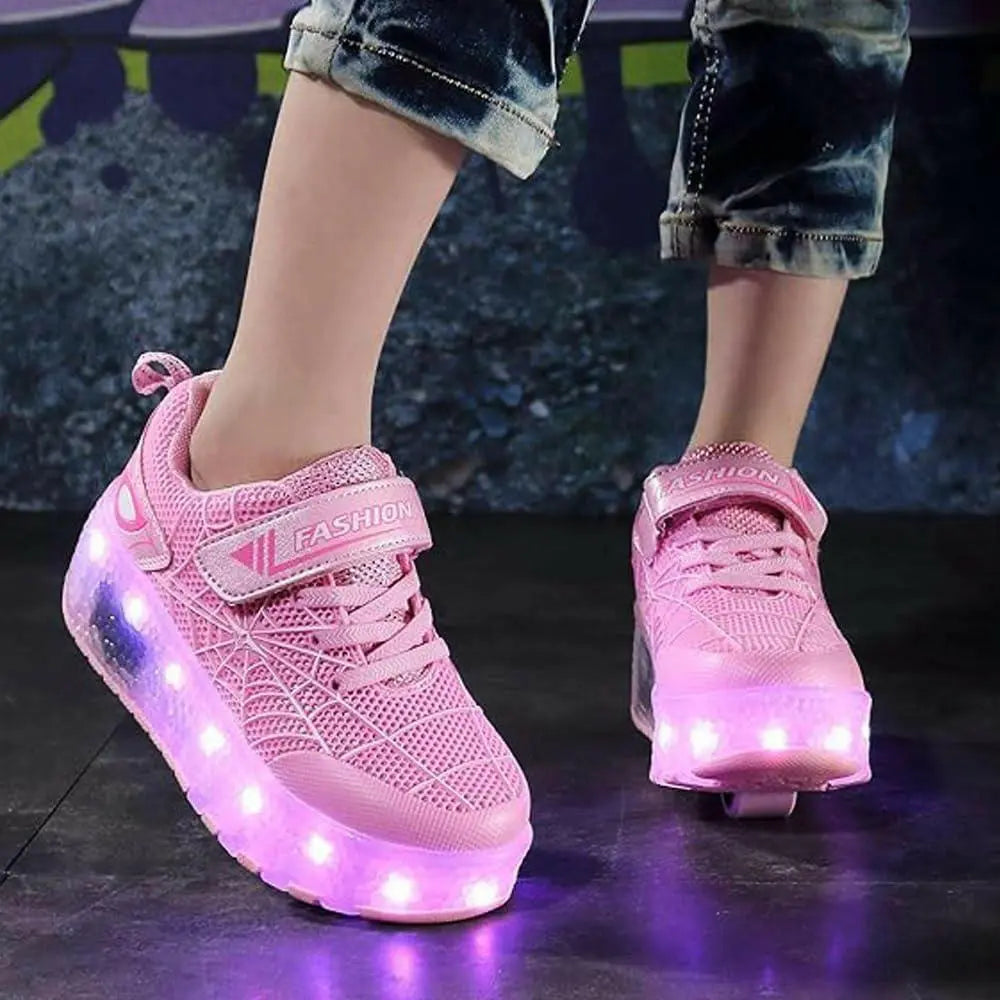 XAQA Upgraded USB Rechargeable Sparkle Skate LED Light up shoes with Removable Wheels & Unique Design - Perfect Birthday and Christmas Gift for Kids