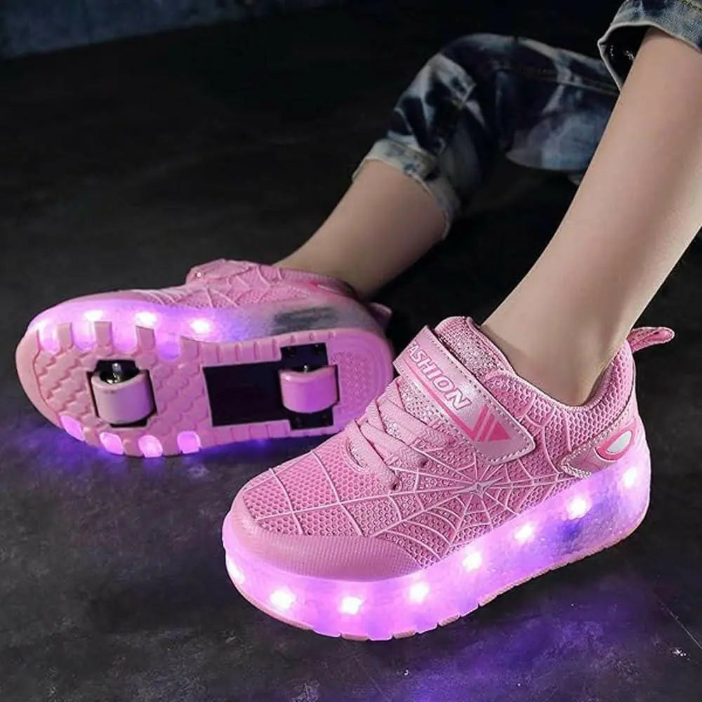 XAQA Upgraded USB Rechargeable Sparkle Skate LED Light up shoes with Removable Wheels & Unique Design - Perfect Birthday and Christmas Gift for Kids