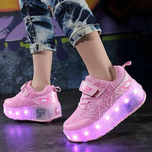 XAQA Upgraded USB Rechargeable Sparkle Skate LED Light up shoes with Removable Wheels & Unique Design - Perfect Birthday and Christmas Gift for Kids