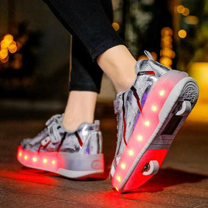 XAQA Upgraded USB Rechargeable Sparkle Skate LED Light up shoes with Removable Wheels & Unique Design - Perfect Birthday and Christmas Gift for Kids