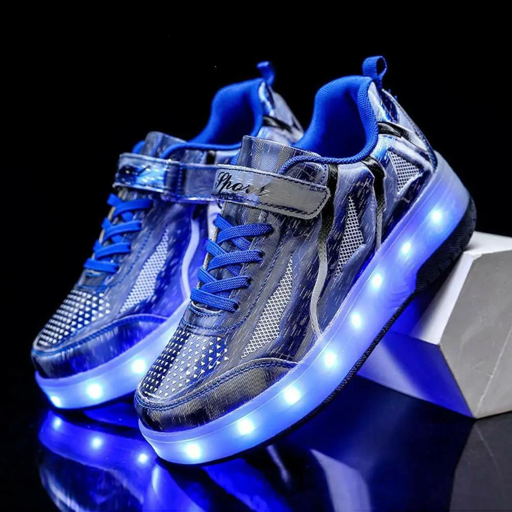 XAQA Upgraded USB Rechargeable Sparkle Skate LED Light up shoes with Removable Wheels & Unique Design - Perfect Birthday and Christmas Gift for Kids