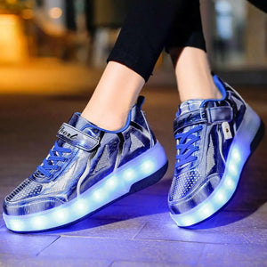 XAQA Upgraded USB Rechargeable Sparkle Skate LED Light up shoes with Removable Wheels & Unique Design - Perfect Birthday and Christmas Gift for Kids