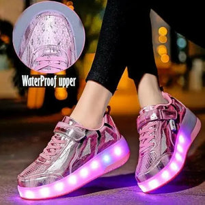 XAQA Upgraded USB Rechargeable Sparkle Skate LED Light up shoes with Removable Wheels & Unique Design - Perfect Birthday and Christmas Gift for Kids