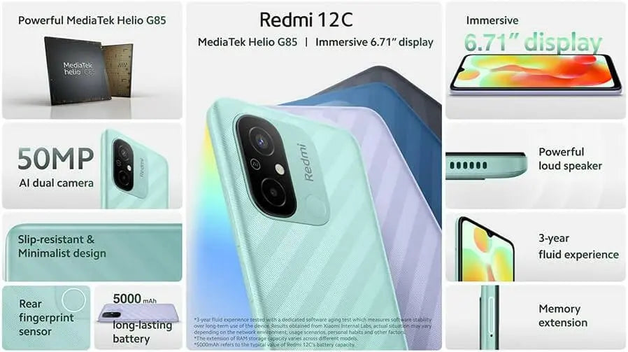 Xiaomi Redmi 12C (Graphite Gray 6GB RAM, 128 Storage) - Powerful MediaTek Helio G85 | Immersive 6.71" HD+ display | 50MP AI dual camera | 5000mAh long-lasting battery