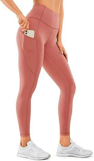 YOGA Women's Naked Feeling Workout Leggings 25 Inches - High Waisted Yoga Pants with Side Pockets