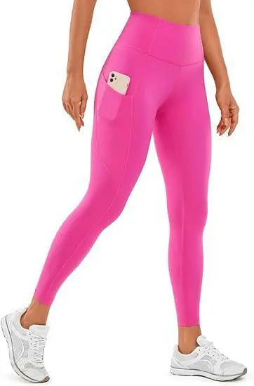 YOGA Women's Naked Feeling Workout Leggings 25 Inches - High Waisted Yoga Pants with Side Pockets