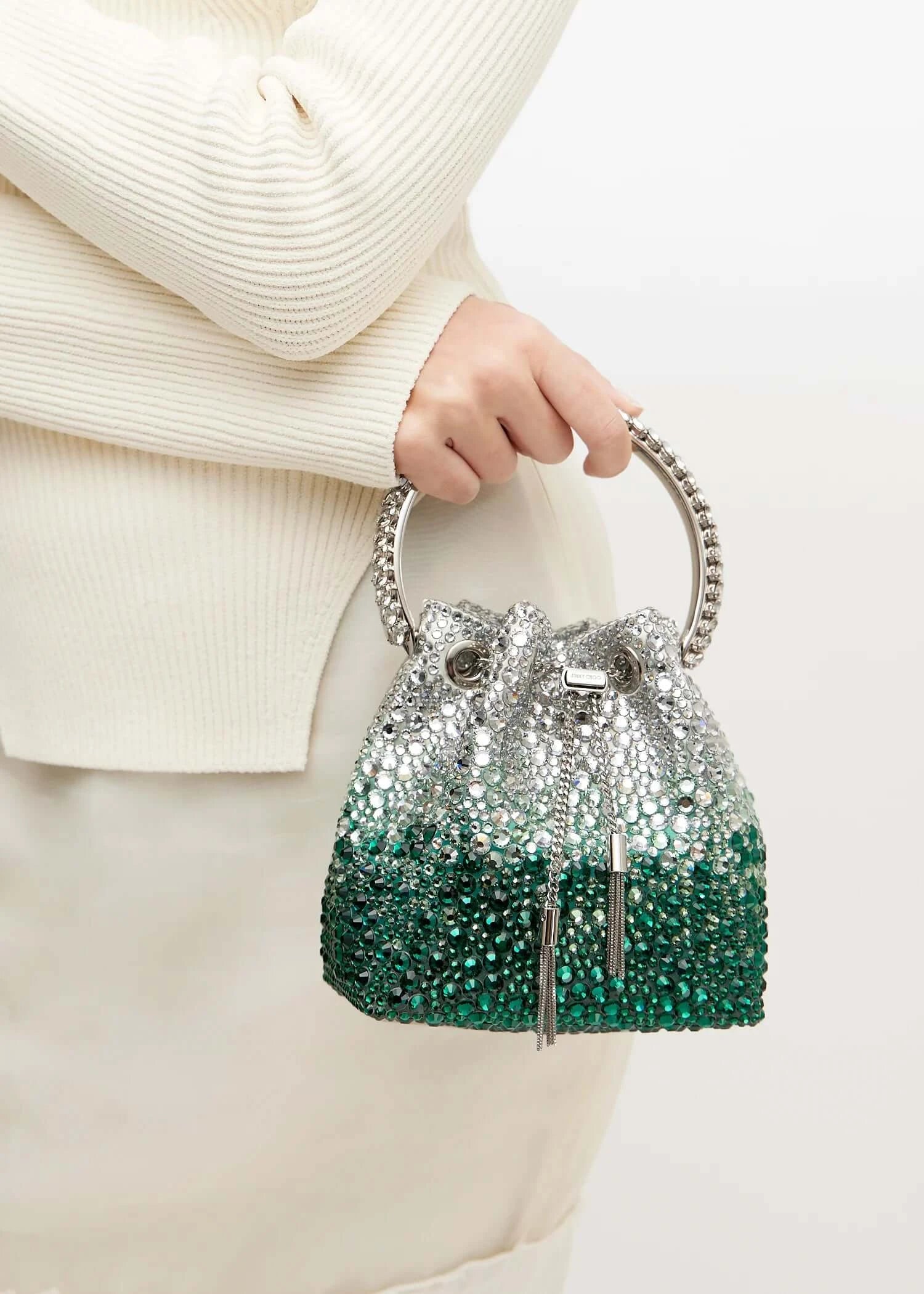 JIMMY CHOO Bon Bon Bucket Bag, Green Leather Handbags