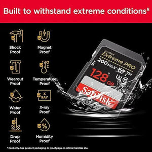 SanDisk 128GB Extreme PRO SDXC card + RescuePRO Deluxe, up to 200MB/s, UHS I, Class 10, U3, V30 SDSDXXD 128G GN4IN, Black